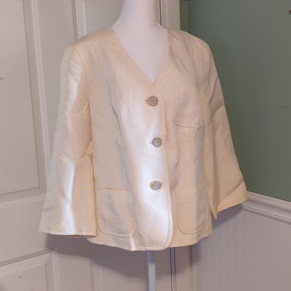 Talbots Cream Champagne Blazer Lined Jacket 16 Career Buttons - Picture 1 of 14